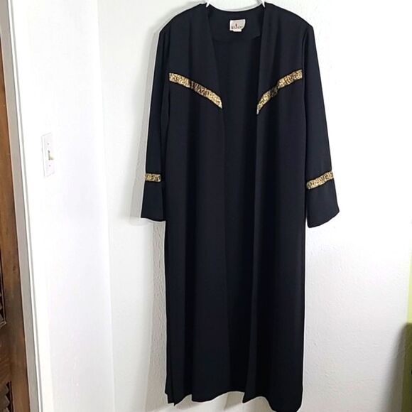 Whisper Open Front Maxi Kaftan, Black with Gold Trim, Size 2X - Picture 2 of 10